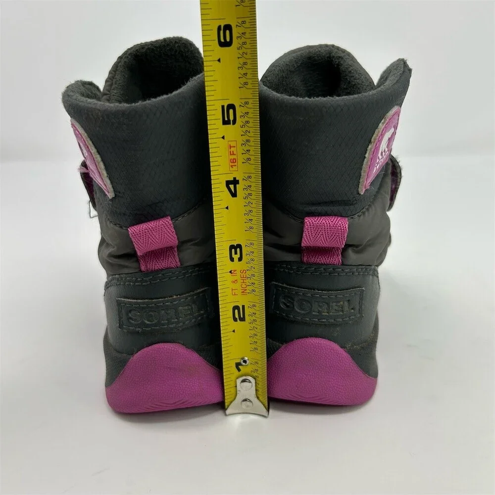 Sorel Kids Whitney II Strap Winter Snow Boots Gray Charcoal Purple Size 8